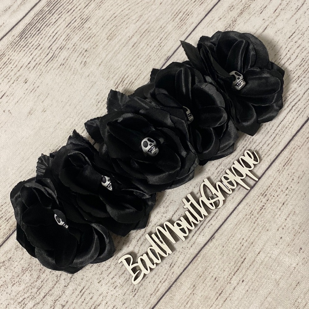 *Day of the Dead Black Rose Skull Headband